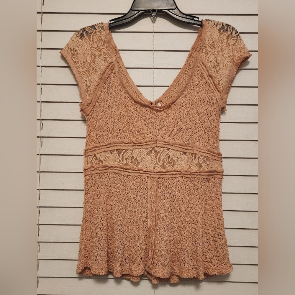Free People Pink Lace Top Size M